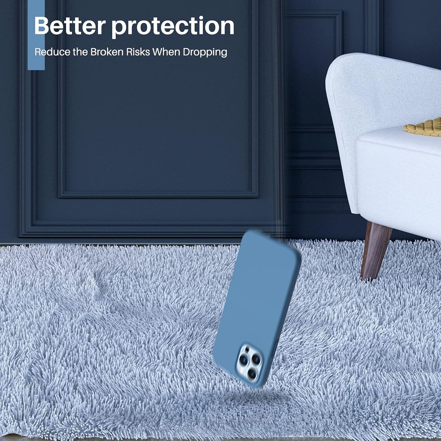 Shockproof Liquid Silicone Designed for Iphone 13 Pro Max Case 6.7", Gel Rubber Comprehensive Protection Anti-Shock Cover Case Drop Protection 6.7Inch-Blue