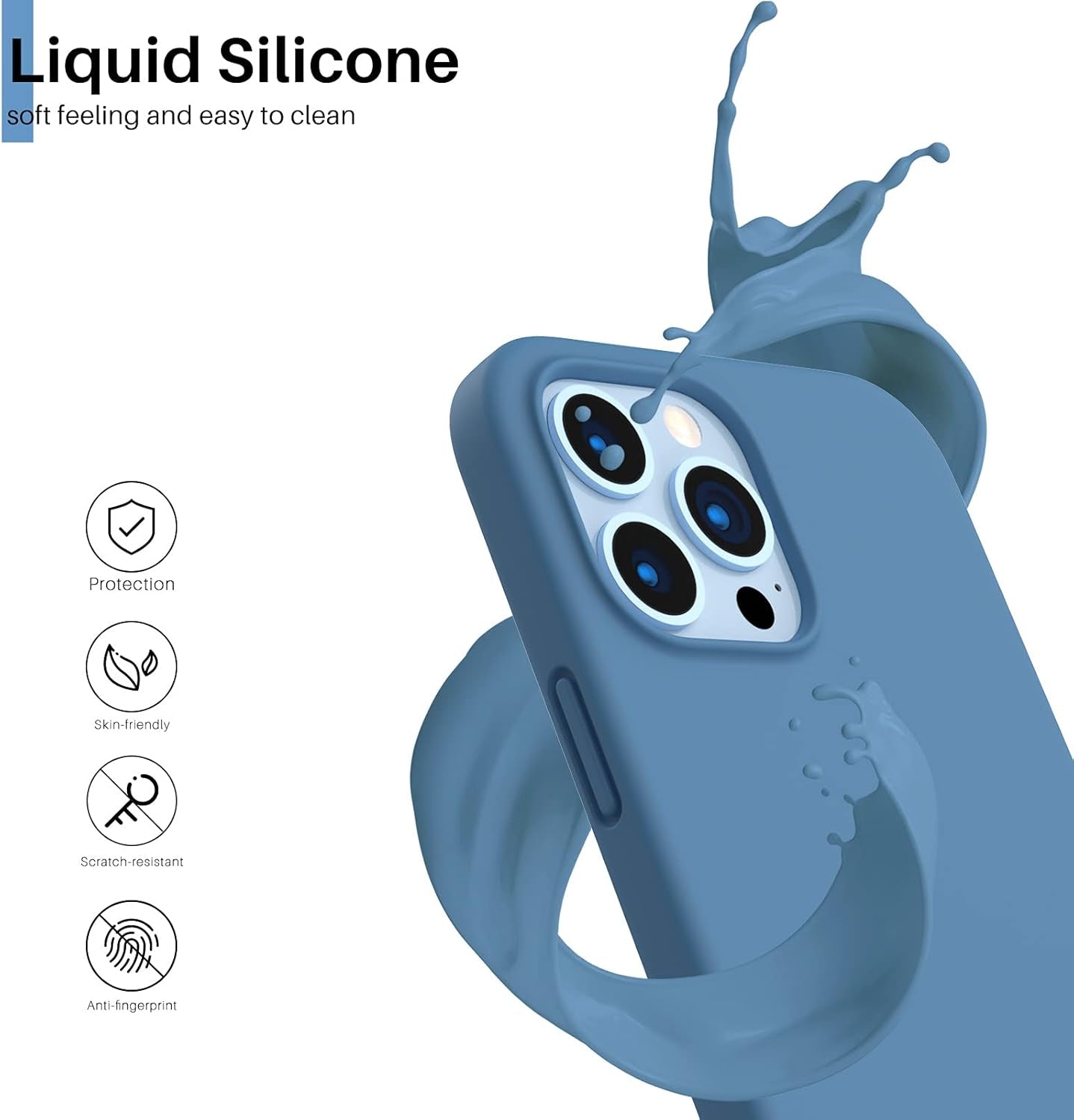 Shockproof Liquid Silicone Designed for Iphone 13 Pro Max Case 6.7", Gel Rubber Comprehensive Protection Anti-Shock Cover Case Drop Protection 6.7Inch-Blue