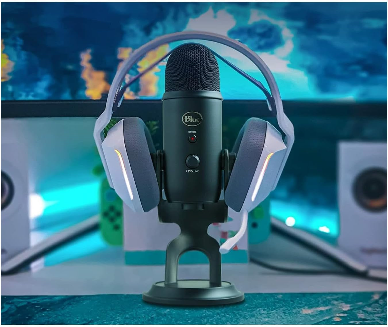 Blue Yeti USB Microphone (Blackout) Bundle with Focus Pro Audio Headphones and Pop Filter (3 Items)