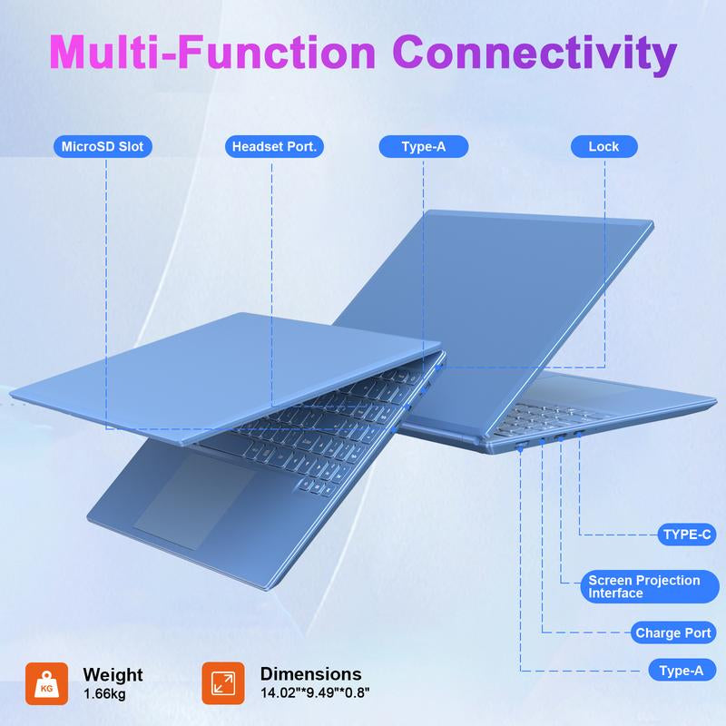 NOTODD 16 Inch Student and Business Laptop, Intel Celeron N5095, 12GB RAM+512GB SSD+1TB Expand, 1920X1200, 5G Wifi & HD Webcam, Windows11, Bundle with Silent Mouse, Black/Blue/Red/Purple Laptop, Lightweight