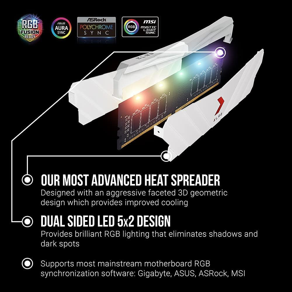 XLR8 Gaming 16GB (2X8Gb) DDR4 DRAM 3200Mhz (PC4-25600) CL16 1.35V RGB Dual Channel Desktop (DIMM) Memory White Edition – MD16GK2D4320016XWRGB