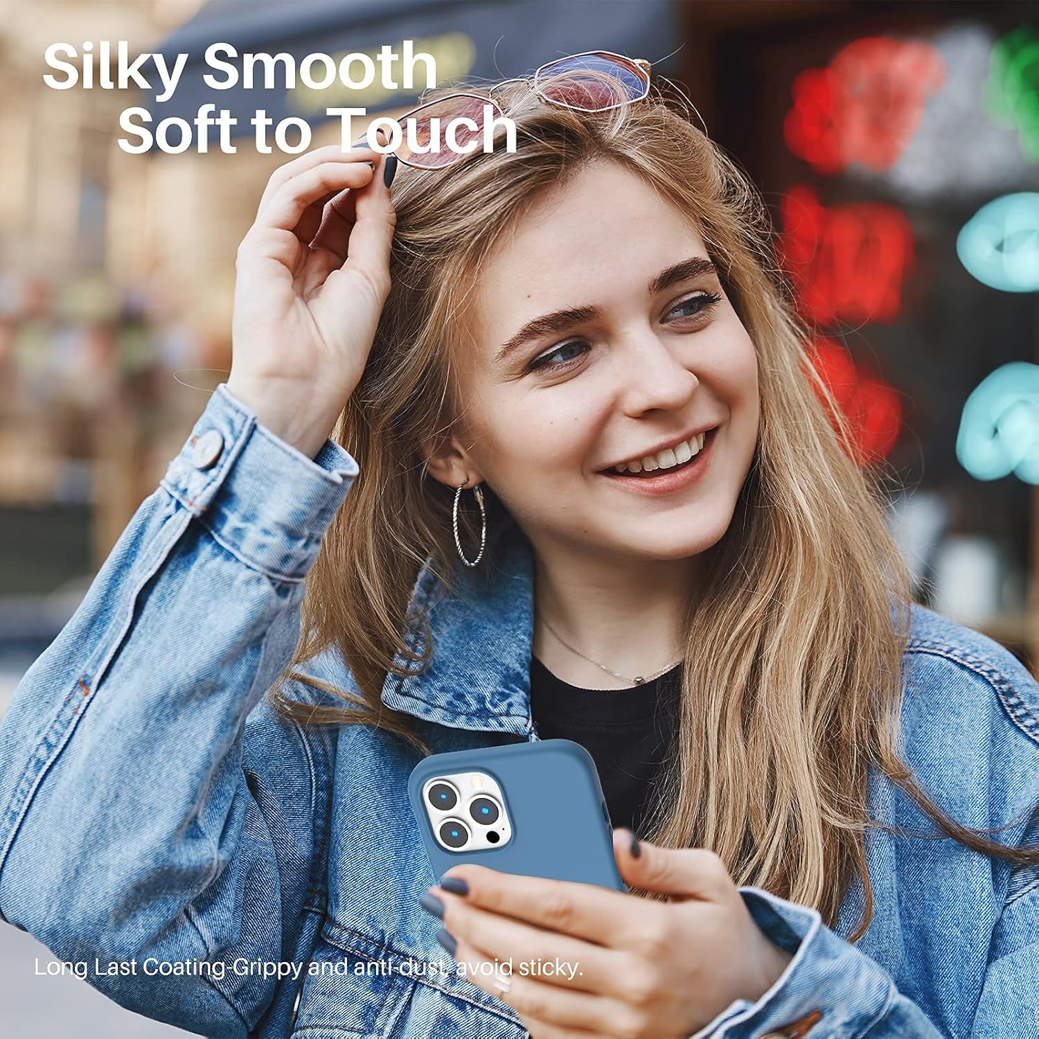 Shockproof Liquid Silicone Designed for Iphone 13 Pro Max Case 6.7", Gel Rubber Comprehensive Protection Anti-Shock Cover Case Drop Protection 6.7Inch-Blue