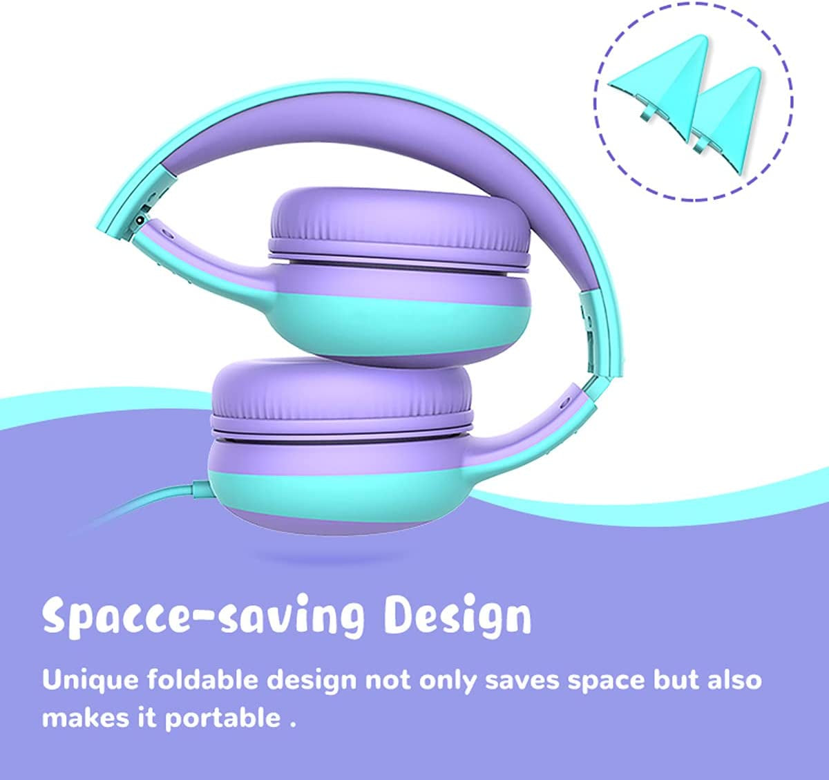 Kids Headphones with Limited Volume, Cat Ear Toddler Headphones, Wired Headphone over Ear for Boys and Girls,Stereo Sound Foldable 3.5Mm Headset for Children