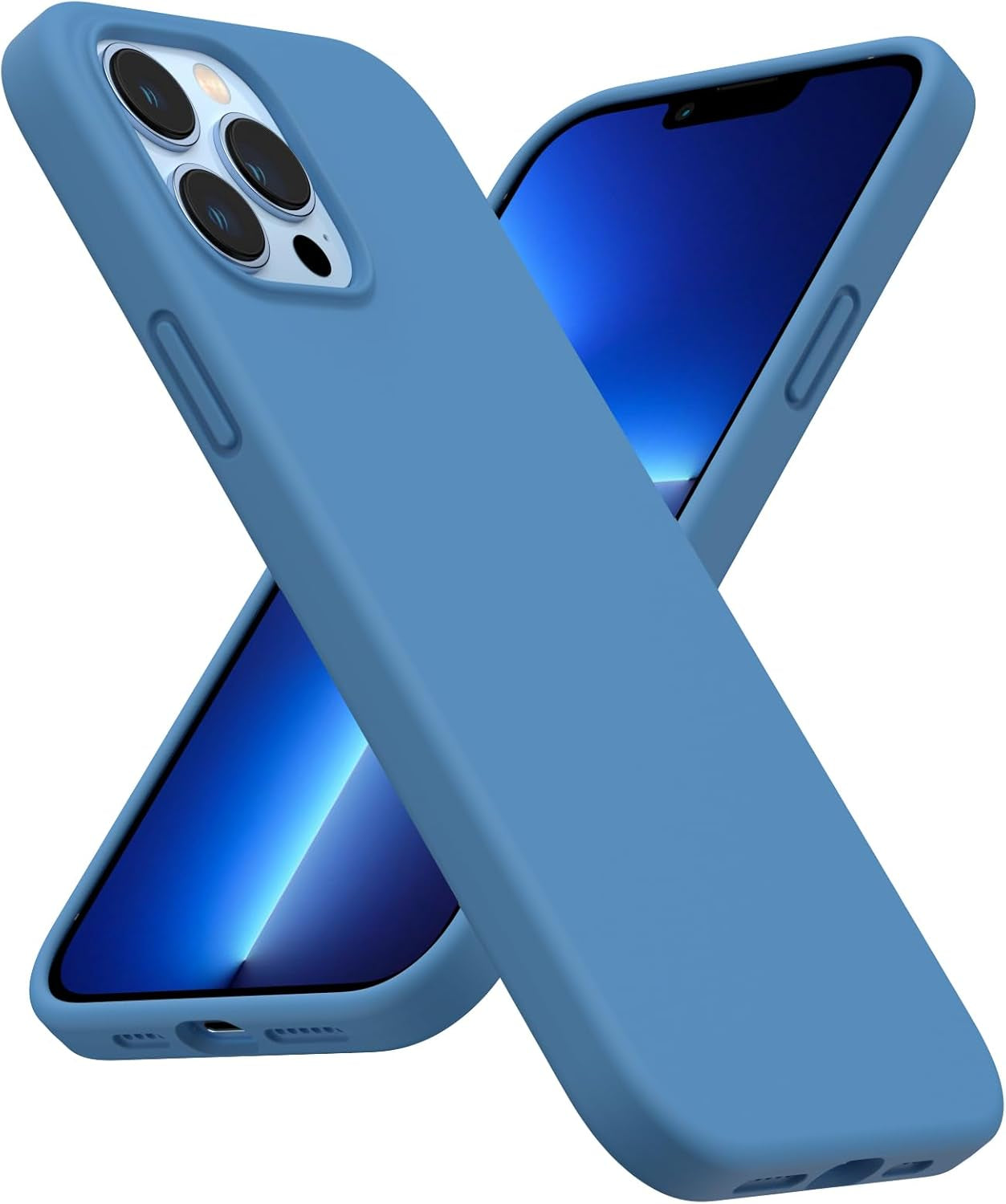 Shockproof Liquid Silicone Designed for Iphone 13 Pro Max Case 6.7", Gel Rubber Comprehensive Protection Anti-Shock Cover Case Drop Protection 6.7Inch-Blue