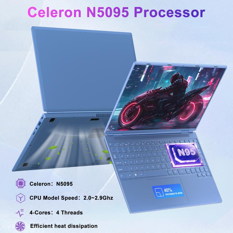 NOTODD 16 Inch Student and Business Laptop, Intel Celeron N5095, 12GB RAM+512GB SSD+1TB Expand, 1920X1200, 5G Wifi & HD Webcam, Windows11, Bundle with Silent Mouse, Black/Blue/Red/Purple Laptop, Lightweight
