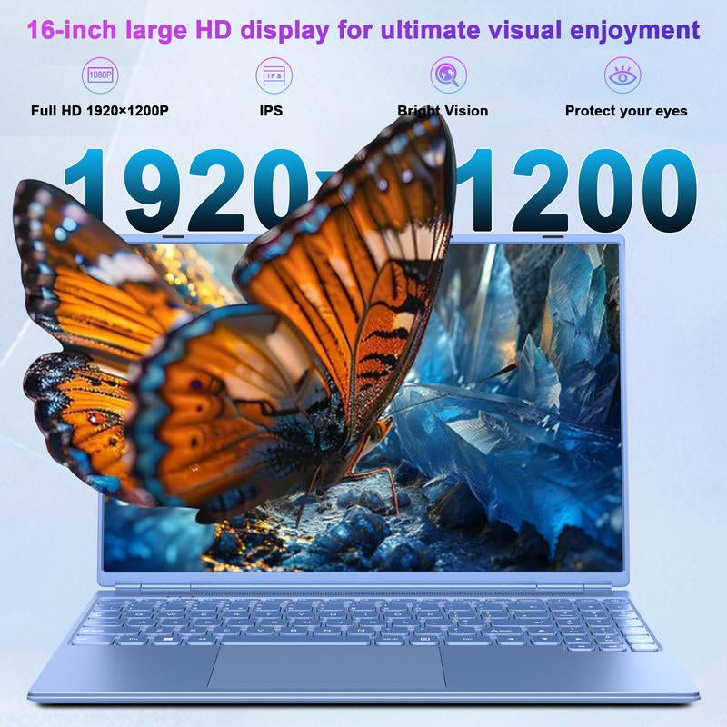 NOTODD 16 Inch Student and Business Laptop, Intel Celeron N5095, 12GB RAM+512GB SSD+1TB Expand, 1920X1200, 5G Wifi & HD Webcam, Windows11, Bundle with Silent Mouse, Black/Blue/Red/Purple Laptop, Lightweight